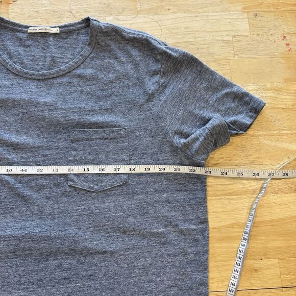 Marine Layer Men's Re-Spun Saddle Hem Pocket Tee Heather Blue Neps Large EUC - Picture 6 of 8